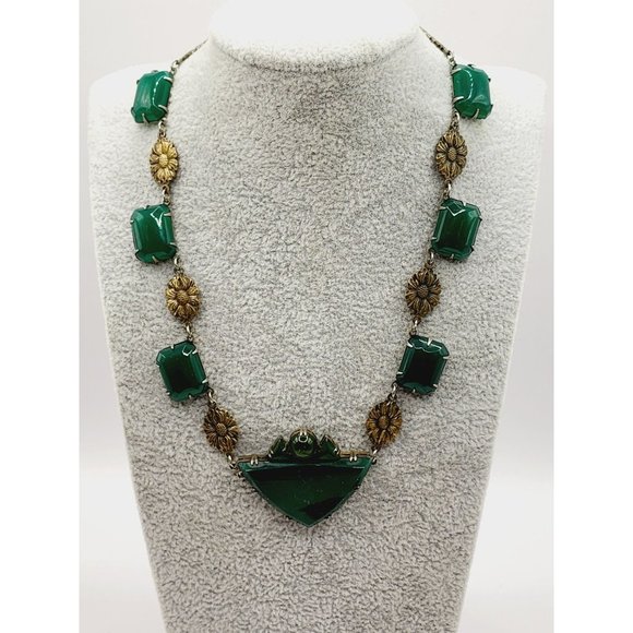 Antique Signed Germany Sterling Art Deco Chrysoprase Necklace (A469) - Picture 1 of 5